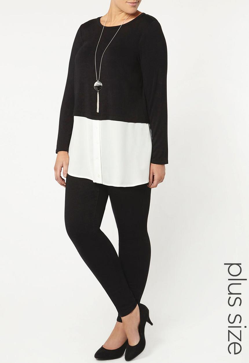 EVANS - 2-in-1 Long Sleeve Top Black and White