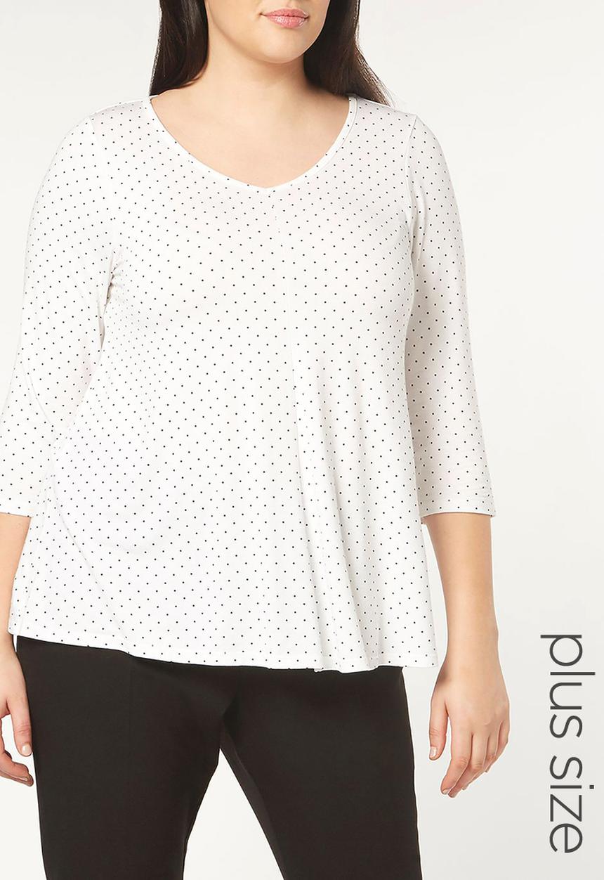 EVANS - 3/4 Sleeve Polka Dot Top Cream