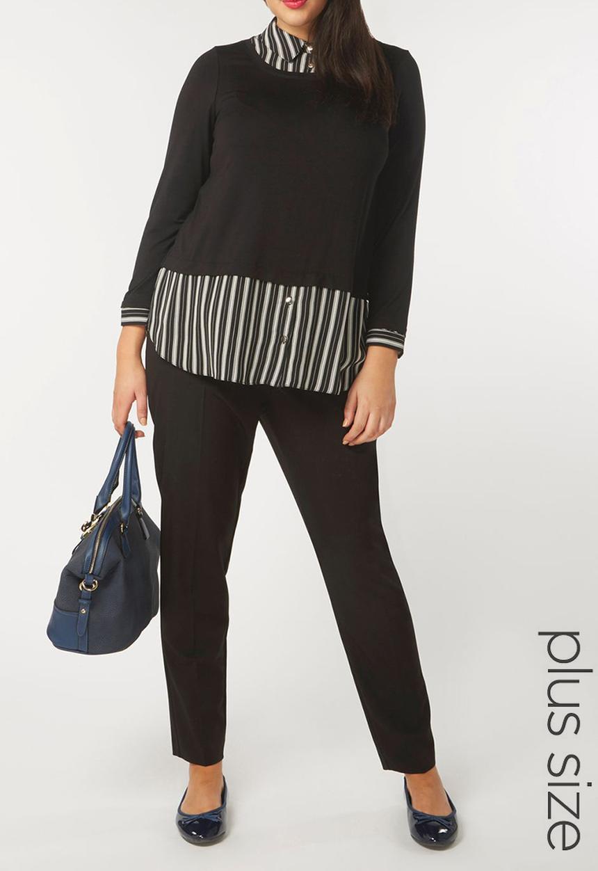 EVANS - Striped 2-in-1 Shirt Black and White