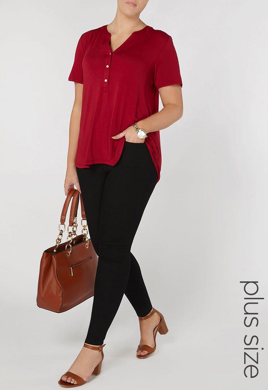 EVANS - Short Sleeve Button Top Red