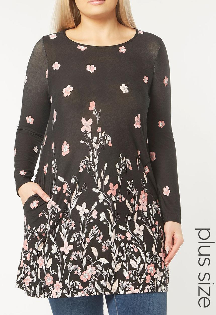 EVANS - Flower Print Tunic Black