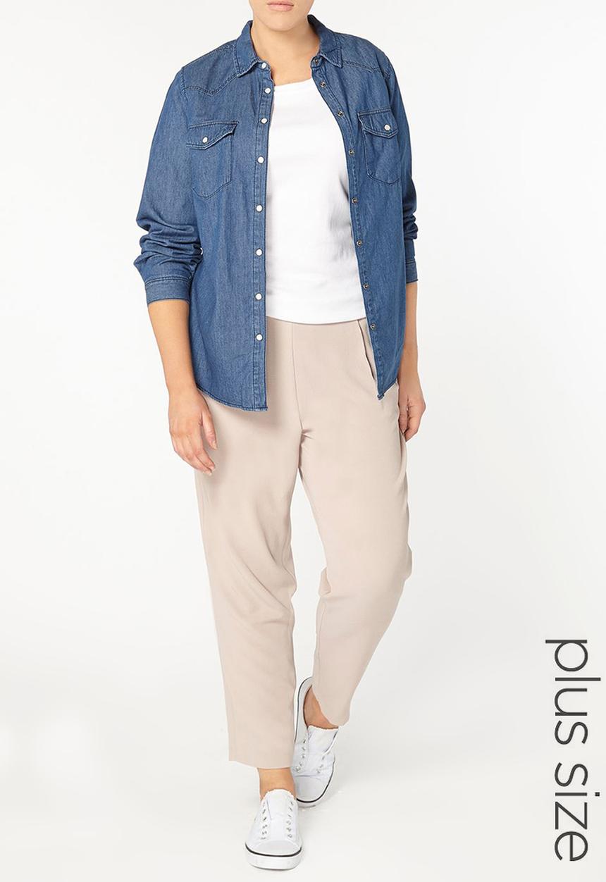 EVANS - Long Sleeve Denim Shirt Blue