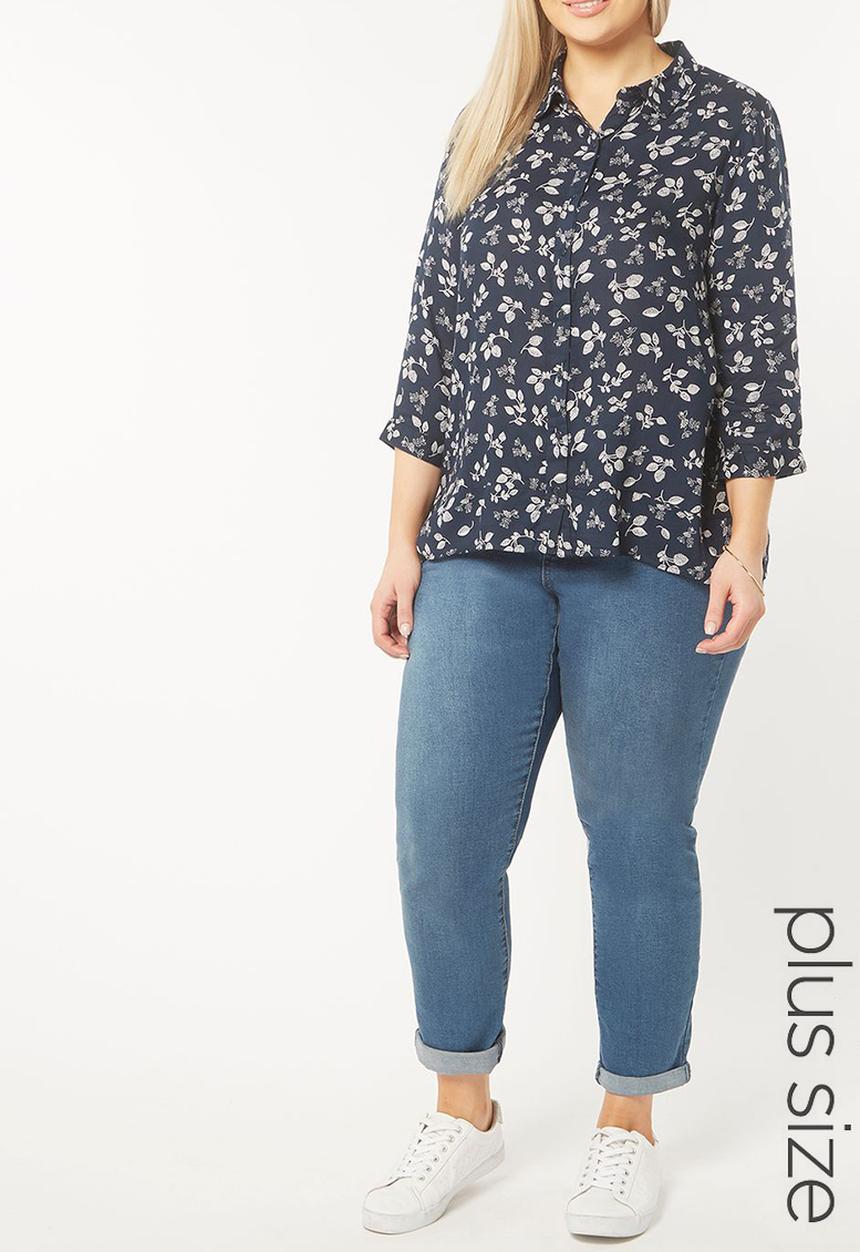 EVANS - Leaf Print Shirt Navy