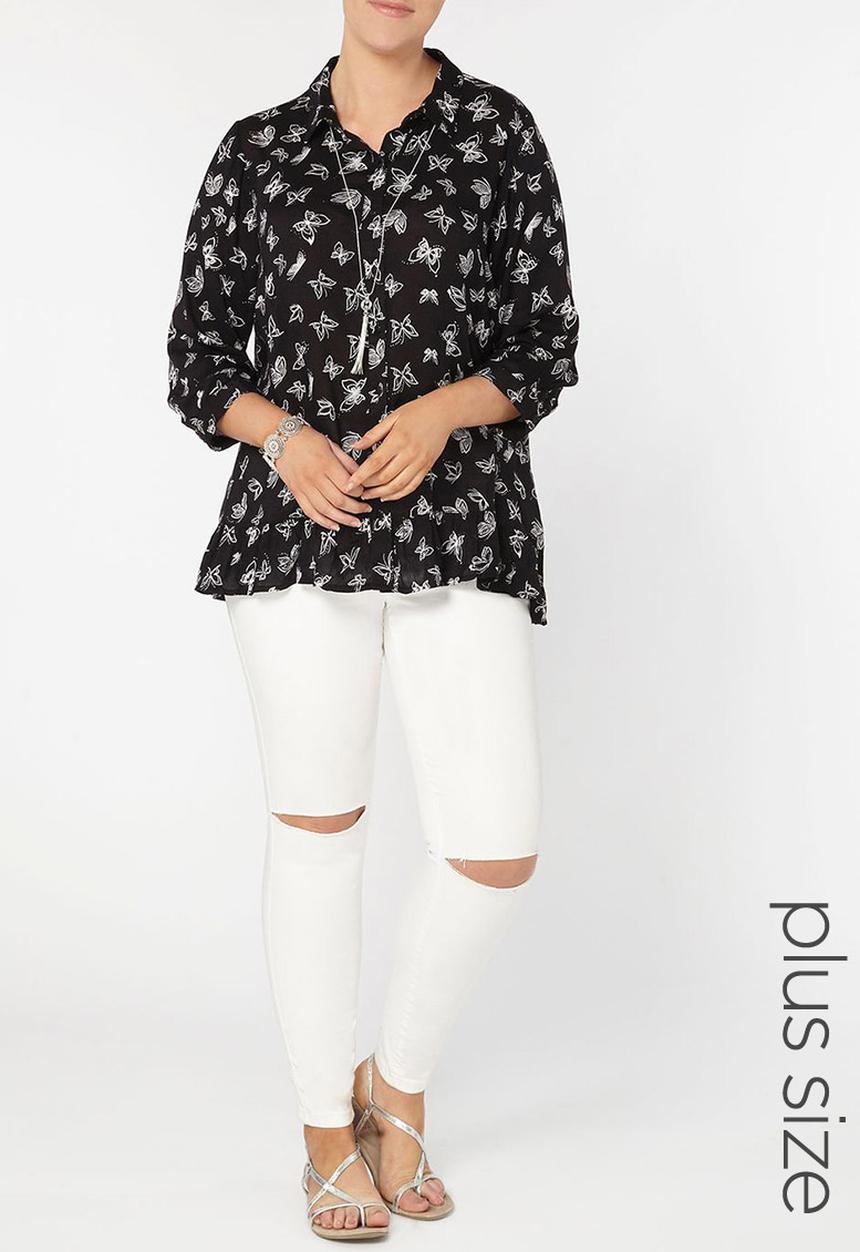 EVANS - All-over Print Shirt Black and White