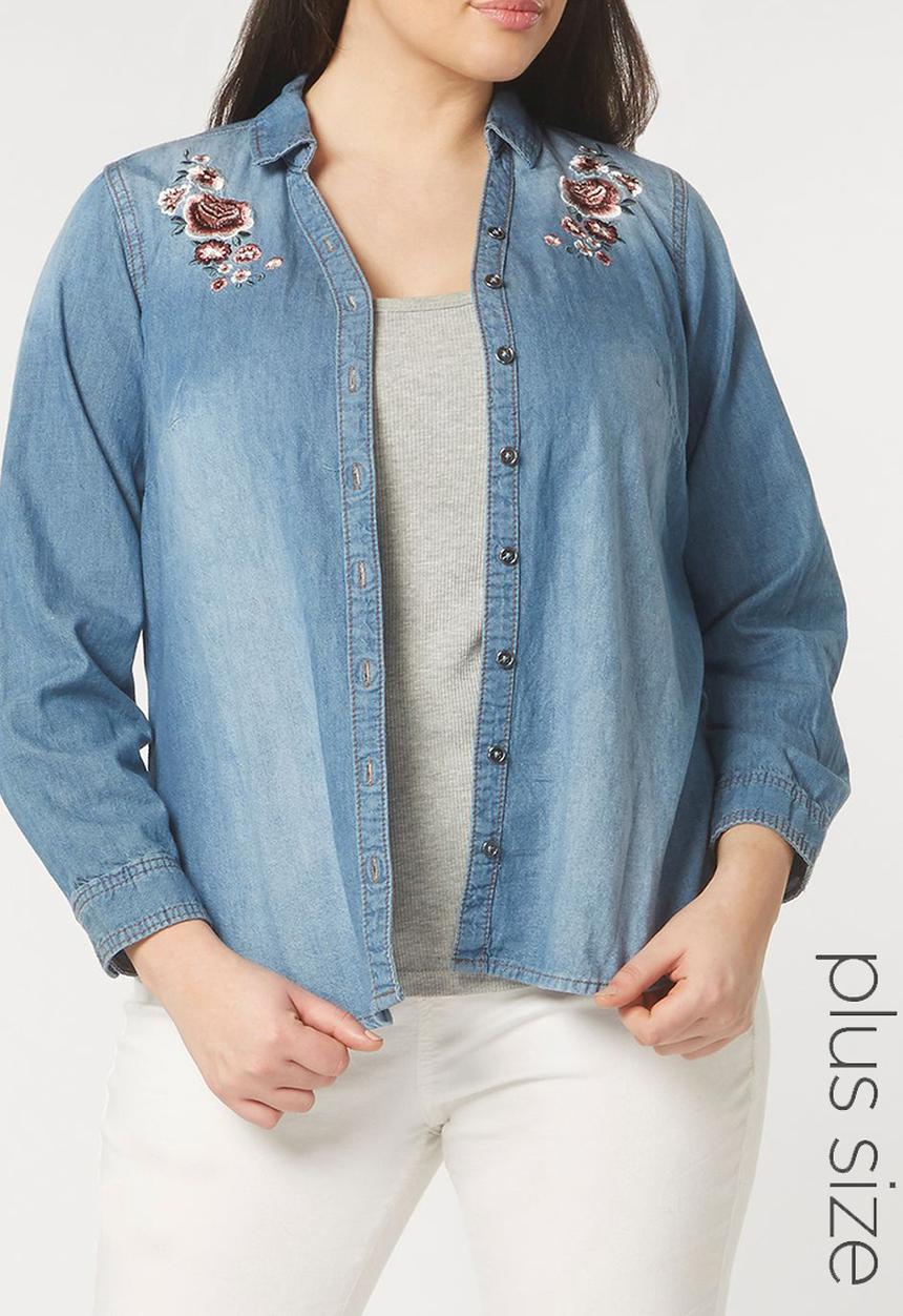 EVANS - Embroidery Detail Denim Shirt Blue