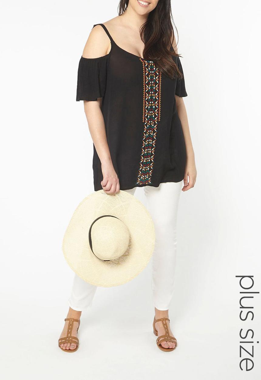 EVANS - Cold Shoulder Top Black