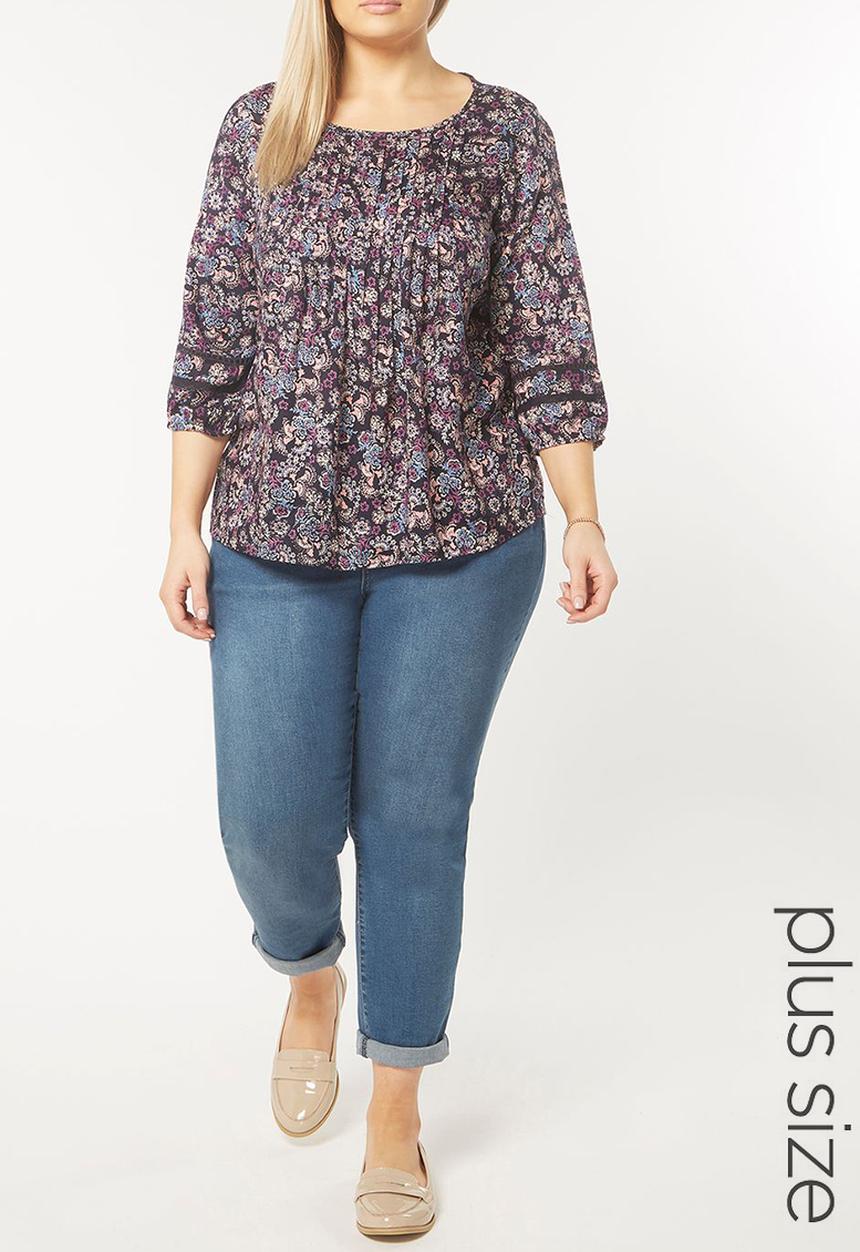 EVANS - Pleat Detail Blouse Navy