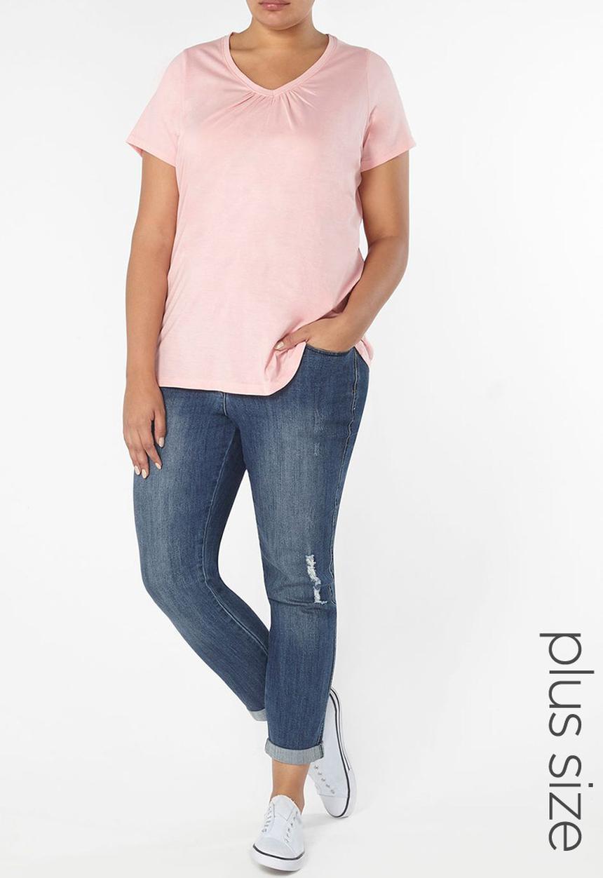 EVANS - Essential V-neck T-shirt Mid Pink