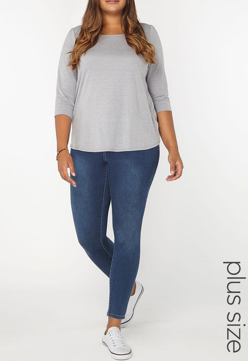 EVANS - 3/4 Sleeve Easy Fit Top Pale Grey