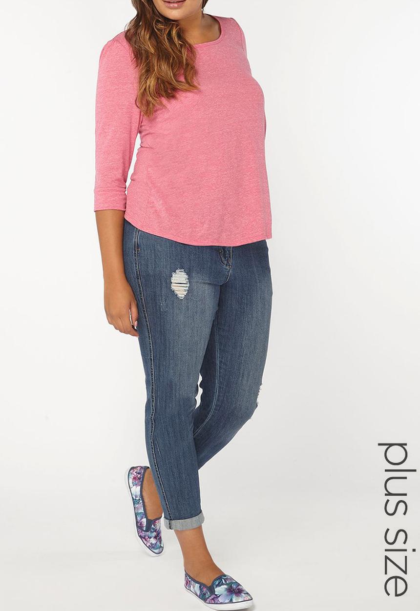 EVANS - 3/4 Sleeve Easy Fit Top Mid Pink