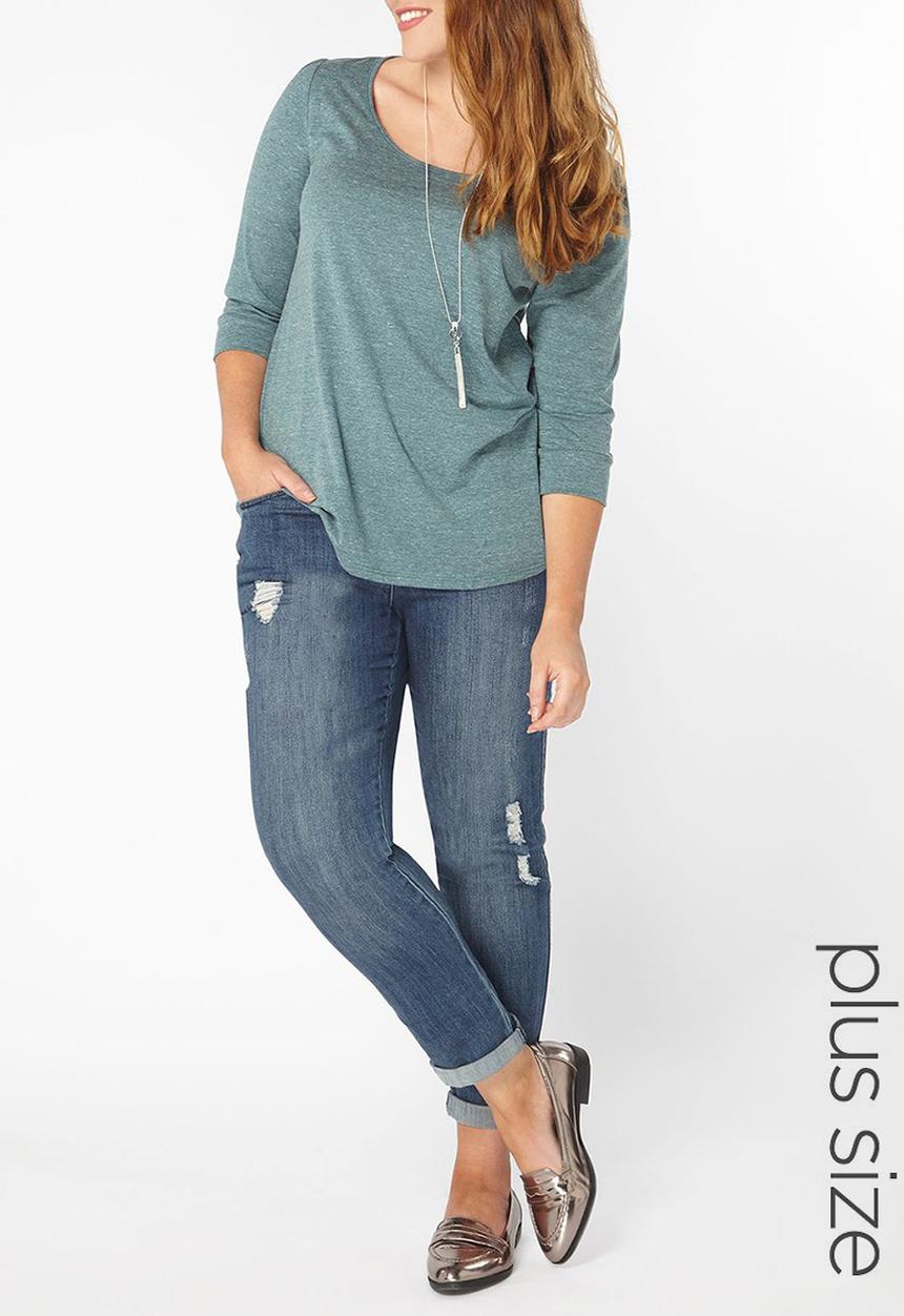 EVANS - 3/4 Sleeve Easy Fit Top Mid Green