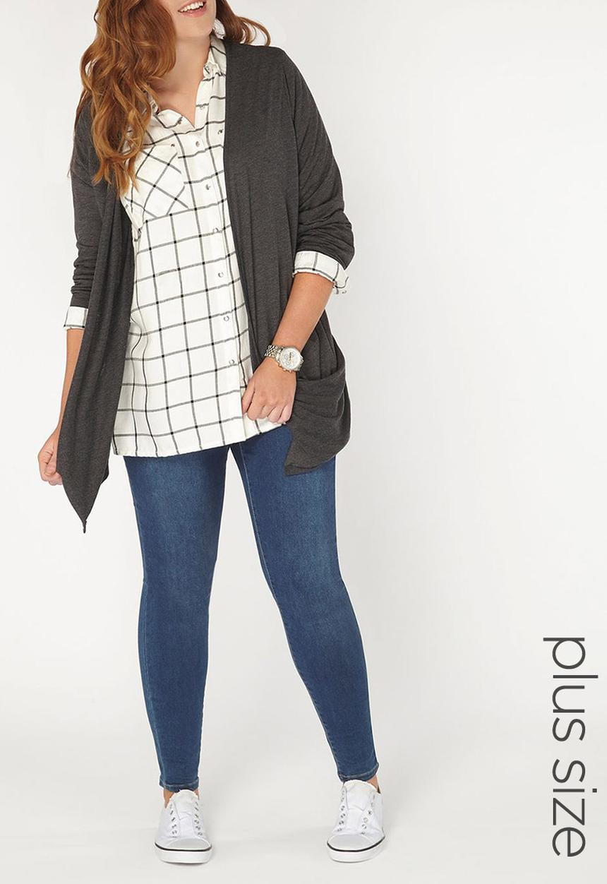 EVANS - Drape Pocket Cardigan Grey