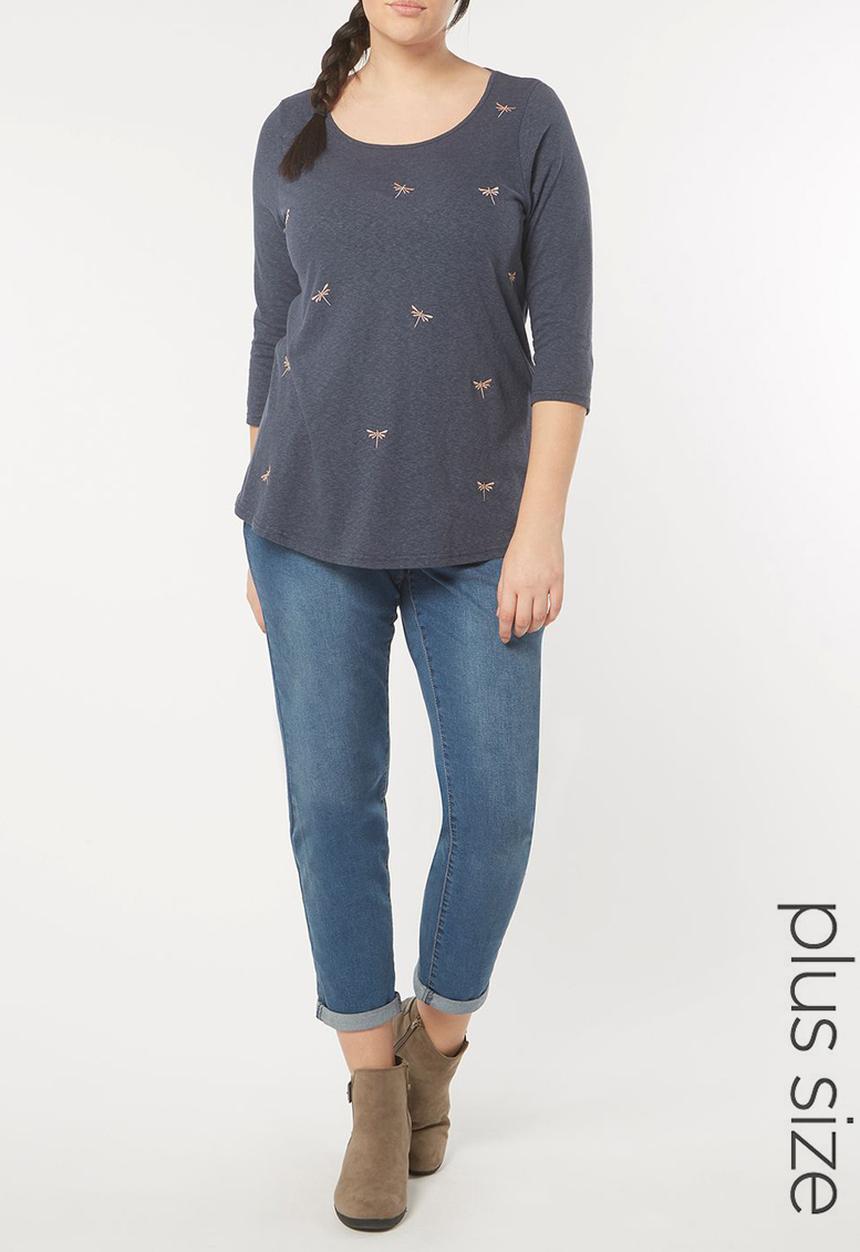 EVANS - Embroidery Detail Top Mid Blue