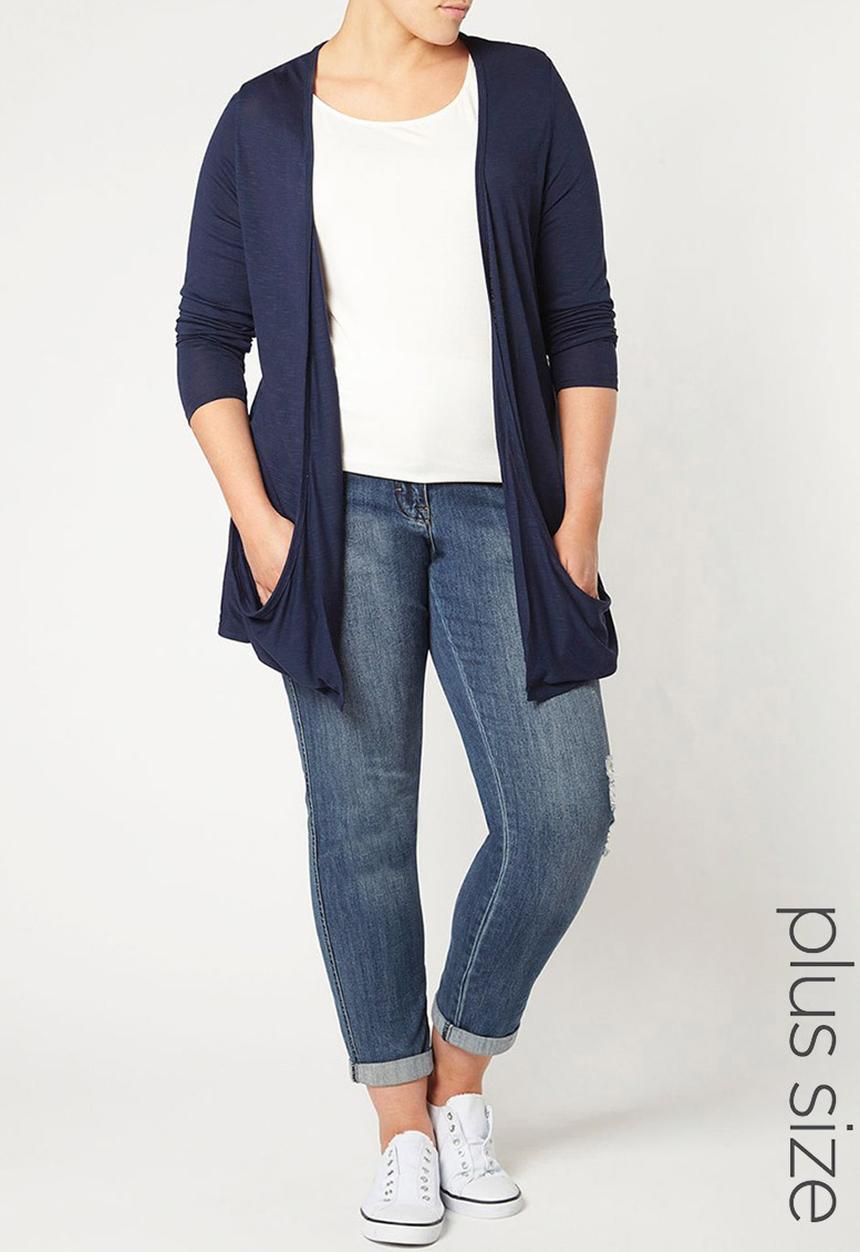 EVANS - Drape Pocket Cardigan Navy