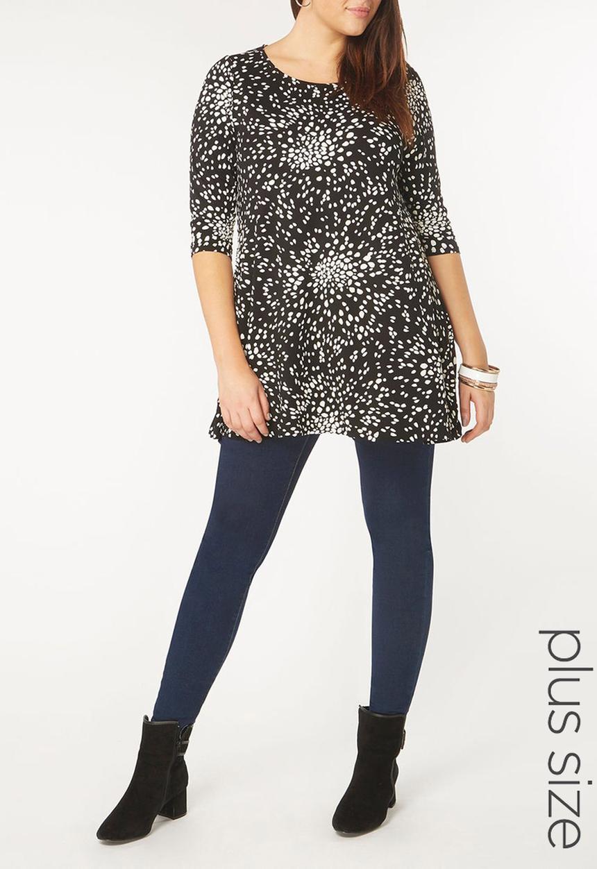 EVANS - All-over Print Swing Tunic Black and White