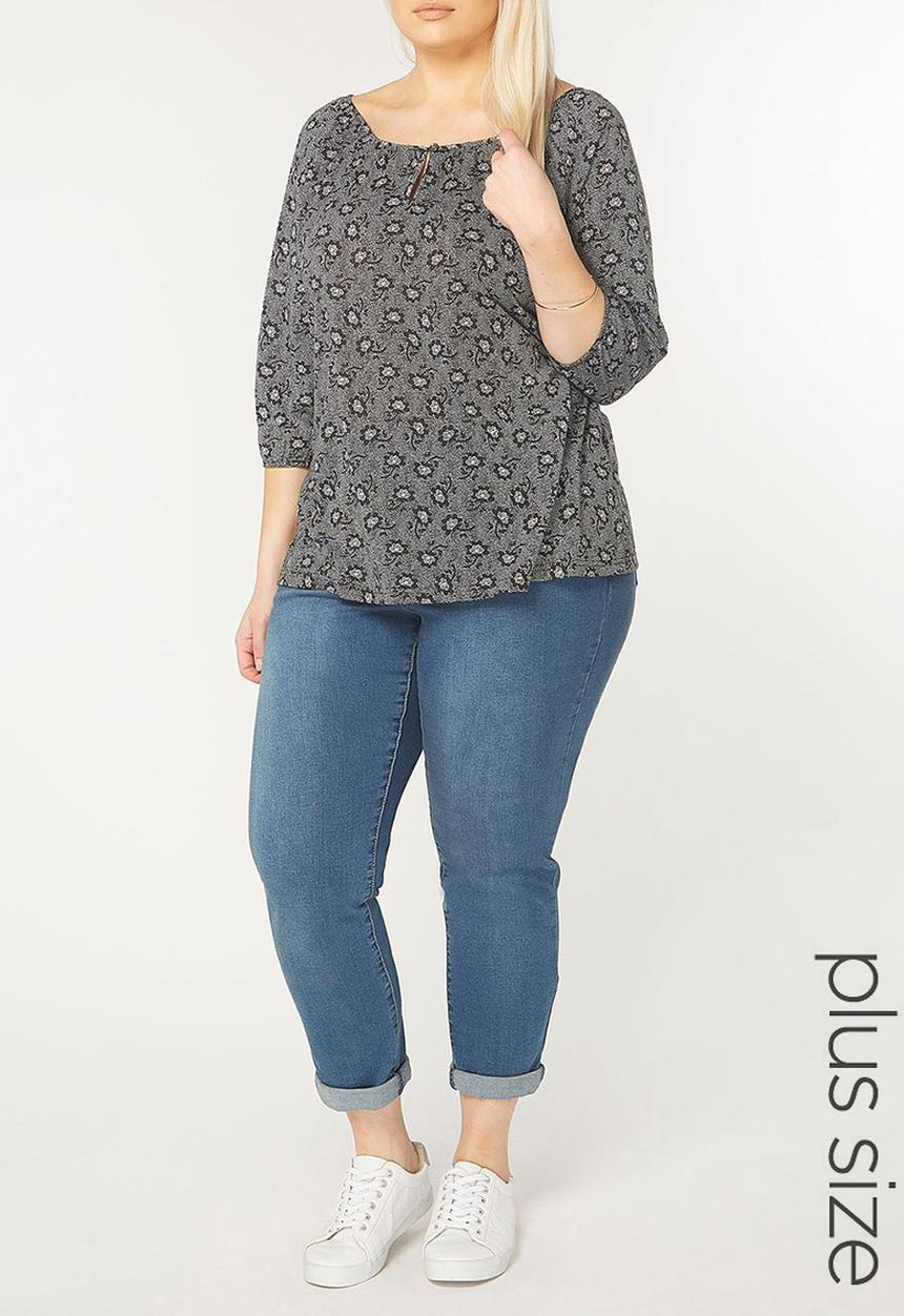 EVANS - All-over Print Gypsy Top Black and White