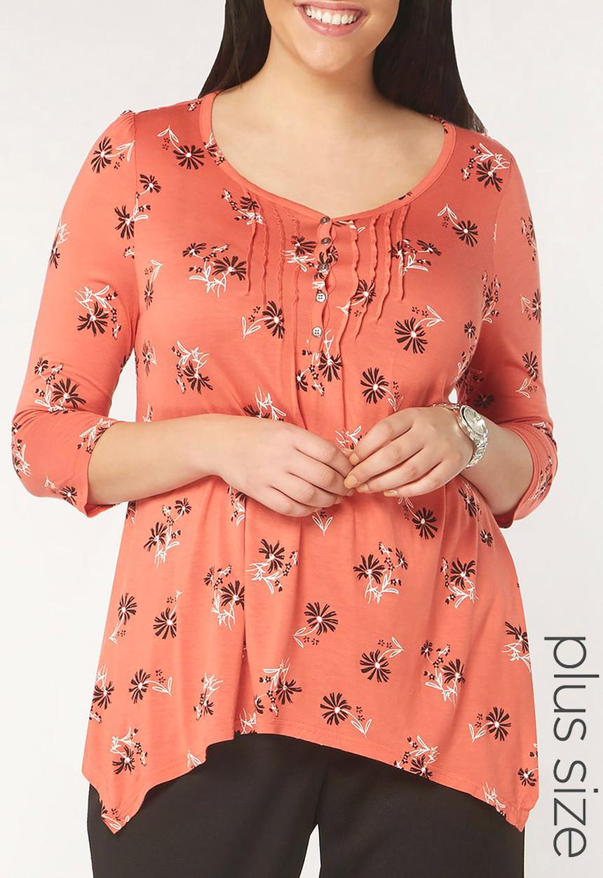 EVANS - Pintuck Detail Top Orange