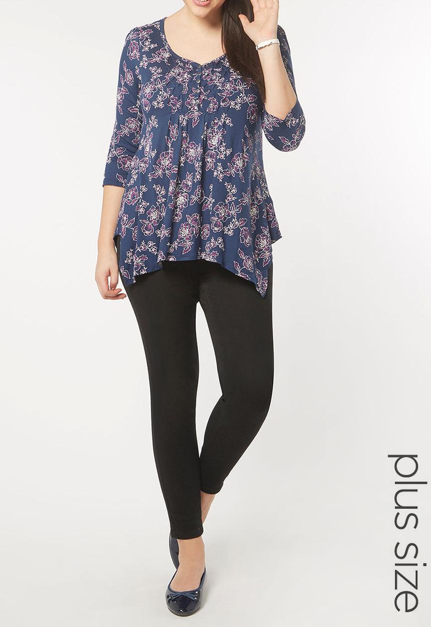 EVANS - All-over Print Pleat Detail Top Navy