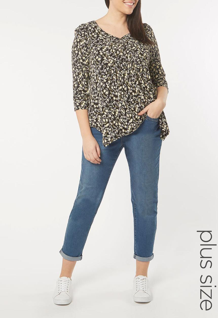 EVANS - All-over Print Pleat Detail Top Black