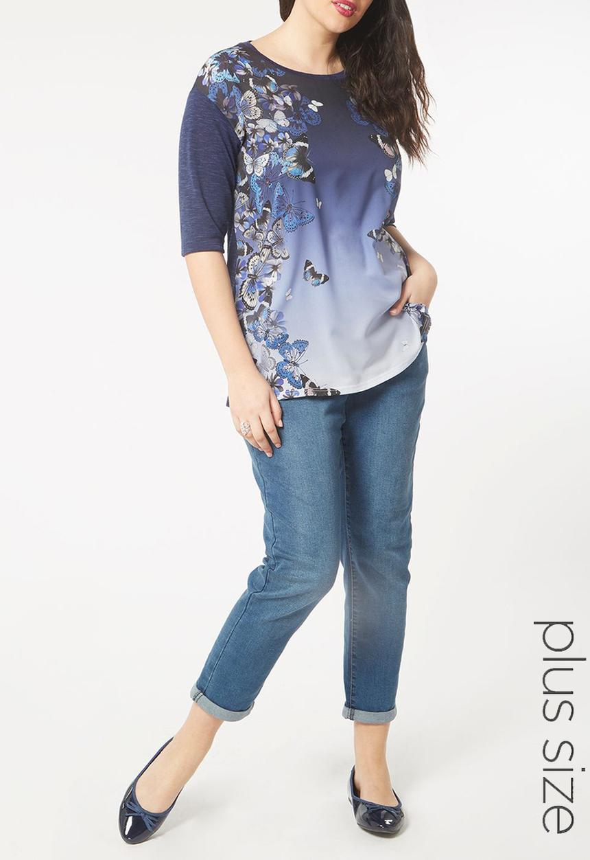 EVANS - Butterfly Print T-Shirt Mid Blue