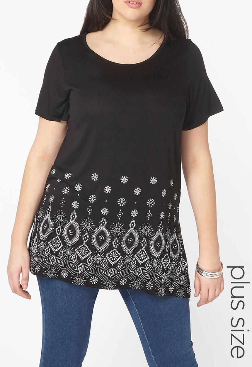 EVANS - Border Print Tee Black