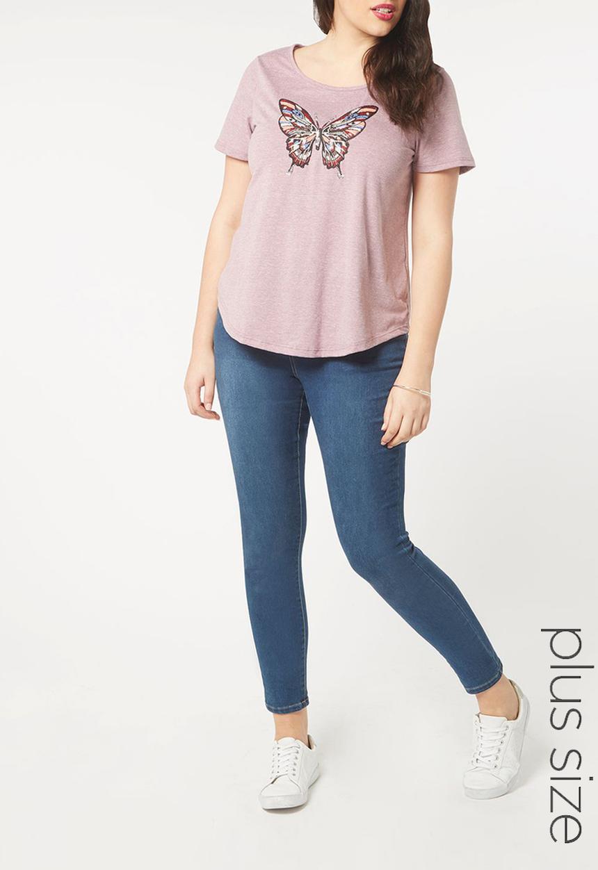EVANS - Embroidery Detail T-Shirt Pale Pink