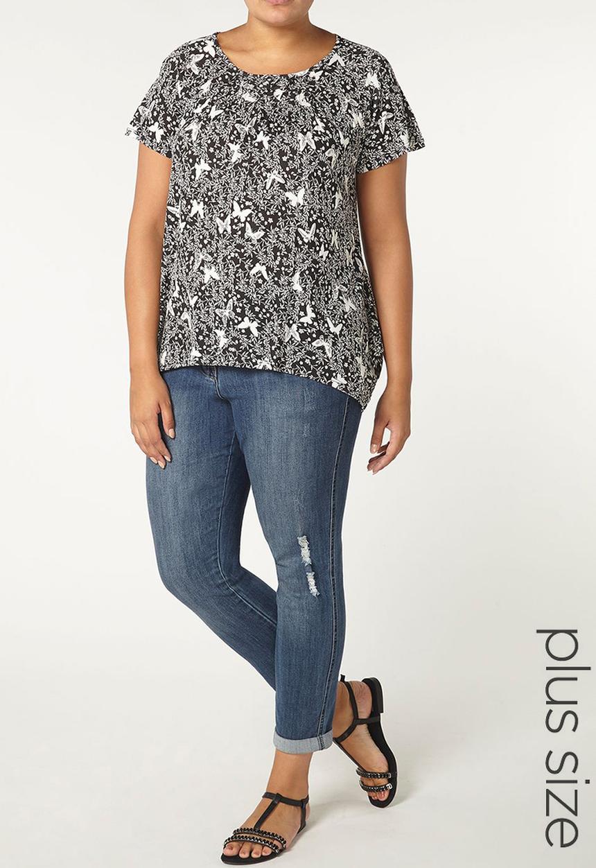 EVANS - Honeycomb Floral Blouse Black and White
