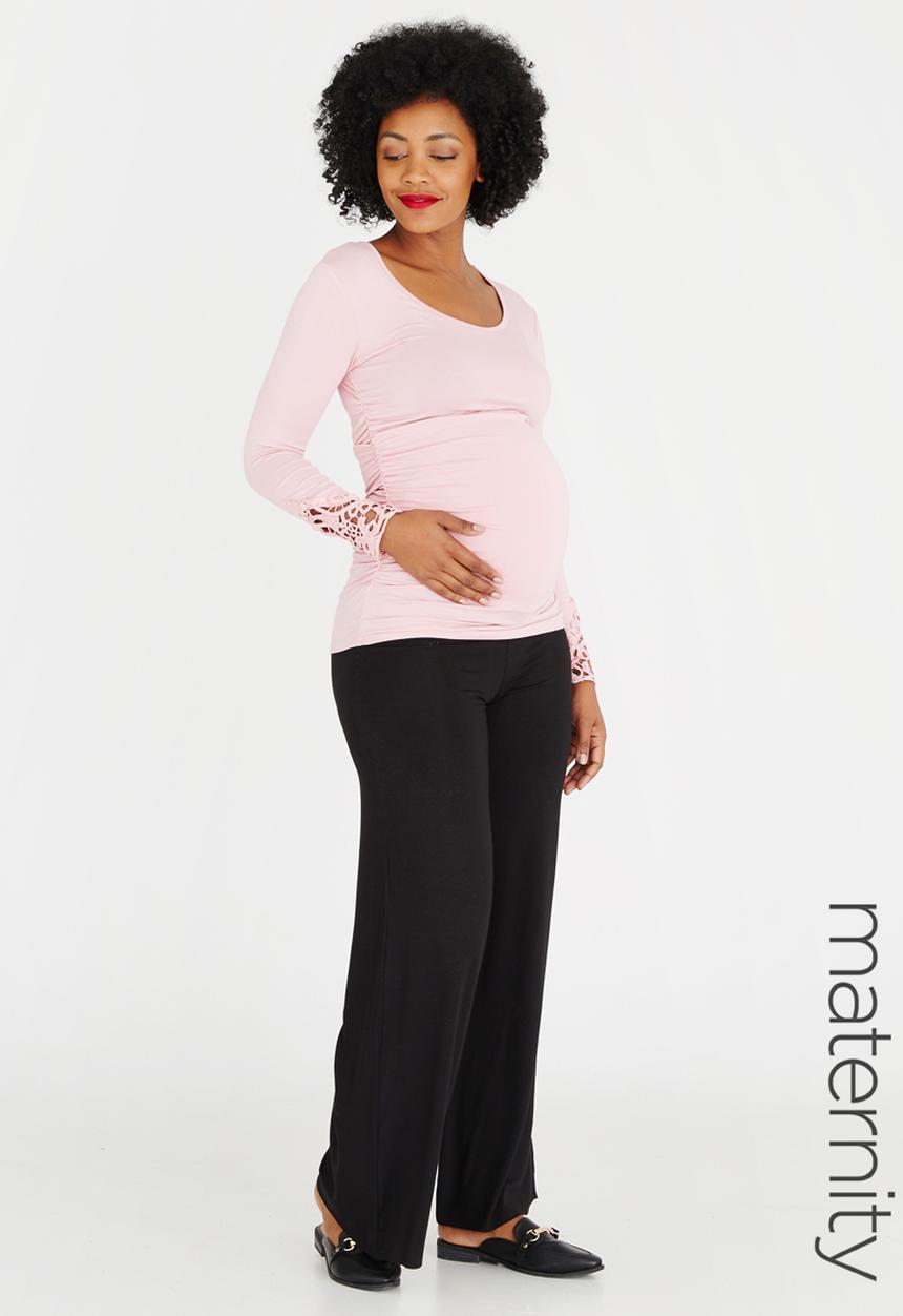 Cherry Melon - Lace Inset Round Neck Tee Pale Pink