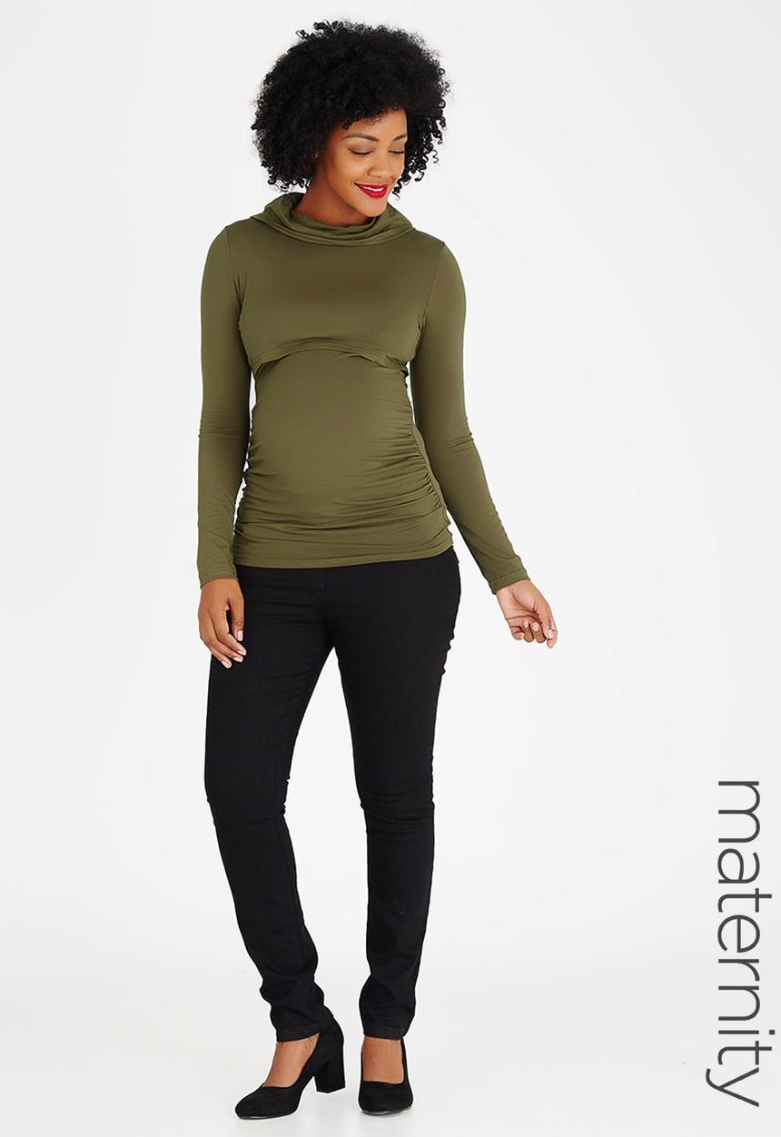 edit Maternity - Poloneck Feeding Top Khaki Green