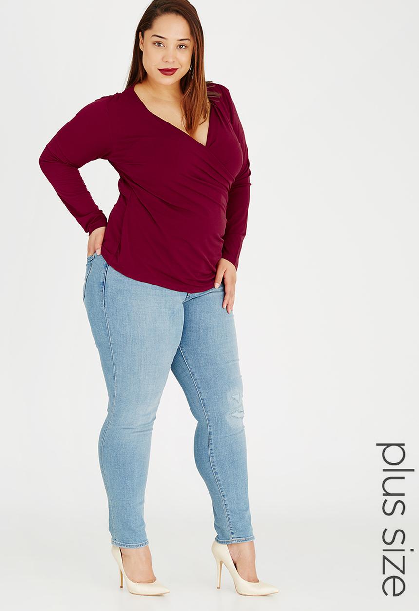 edit Plus - Cross Over Gauged Top Burgundy