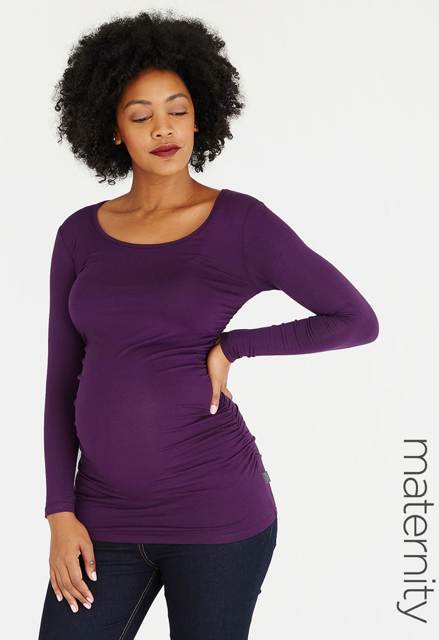 Cherry Melon - Side Gauge Long Sleeve Top Dark Purple