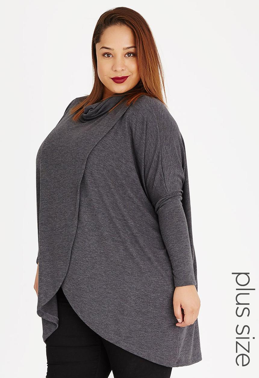 STYLE REPUBLIC PLUS - Wrap Front Pull Over Dark Grey
