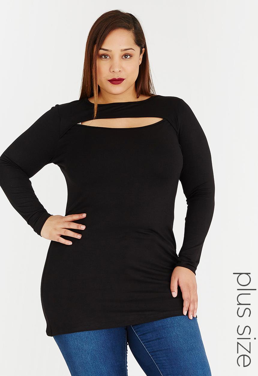 edit Plus - Envelope Neck Tunic Black