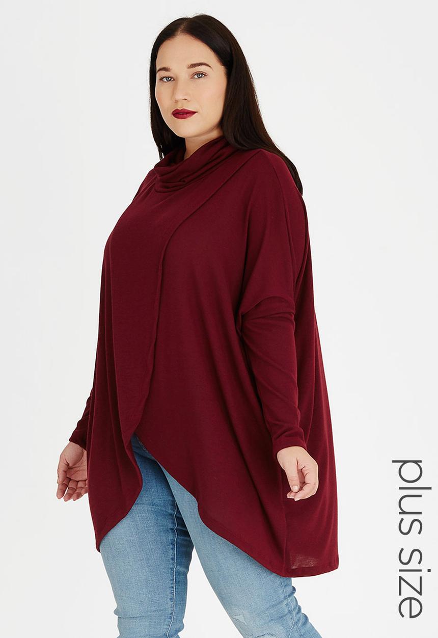 STYLE REPUBLIC PLUS - Wrap Front Pull Over Dark Red