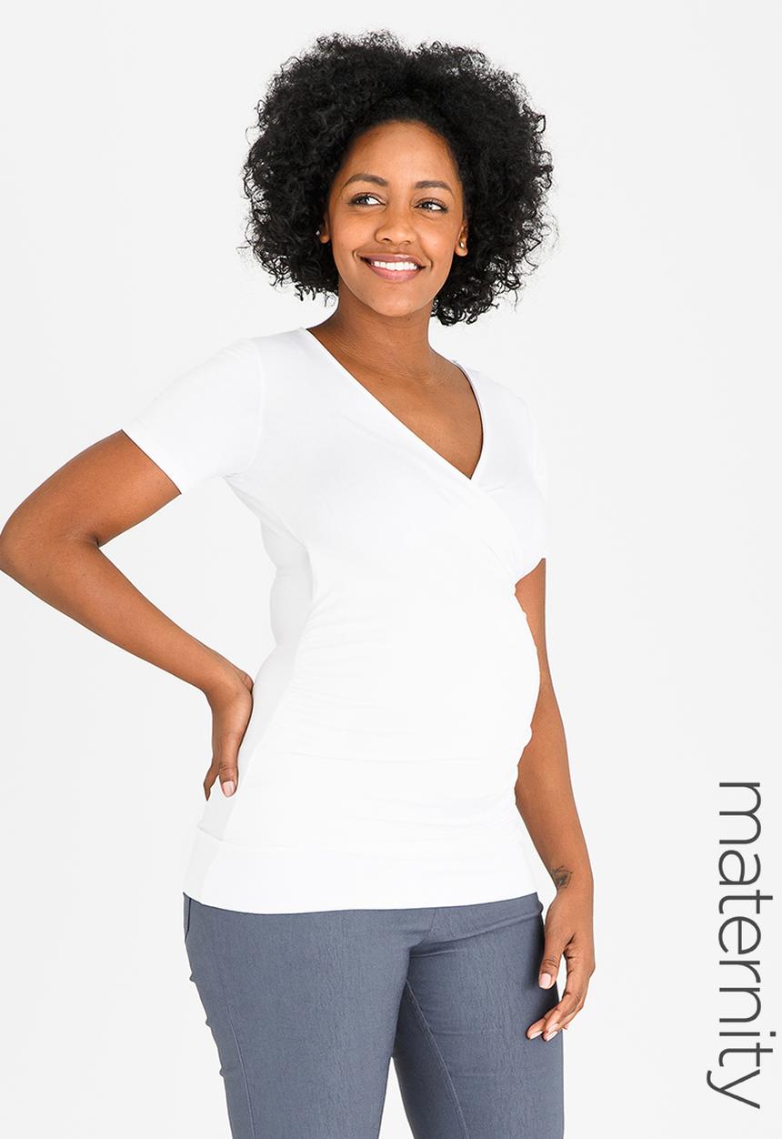 Cherry Melon - Basic Short Sleeve Wrap Front Top White