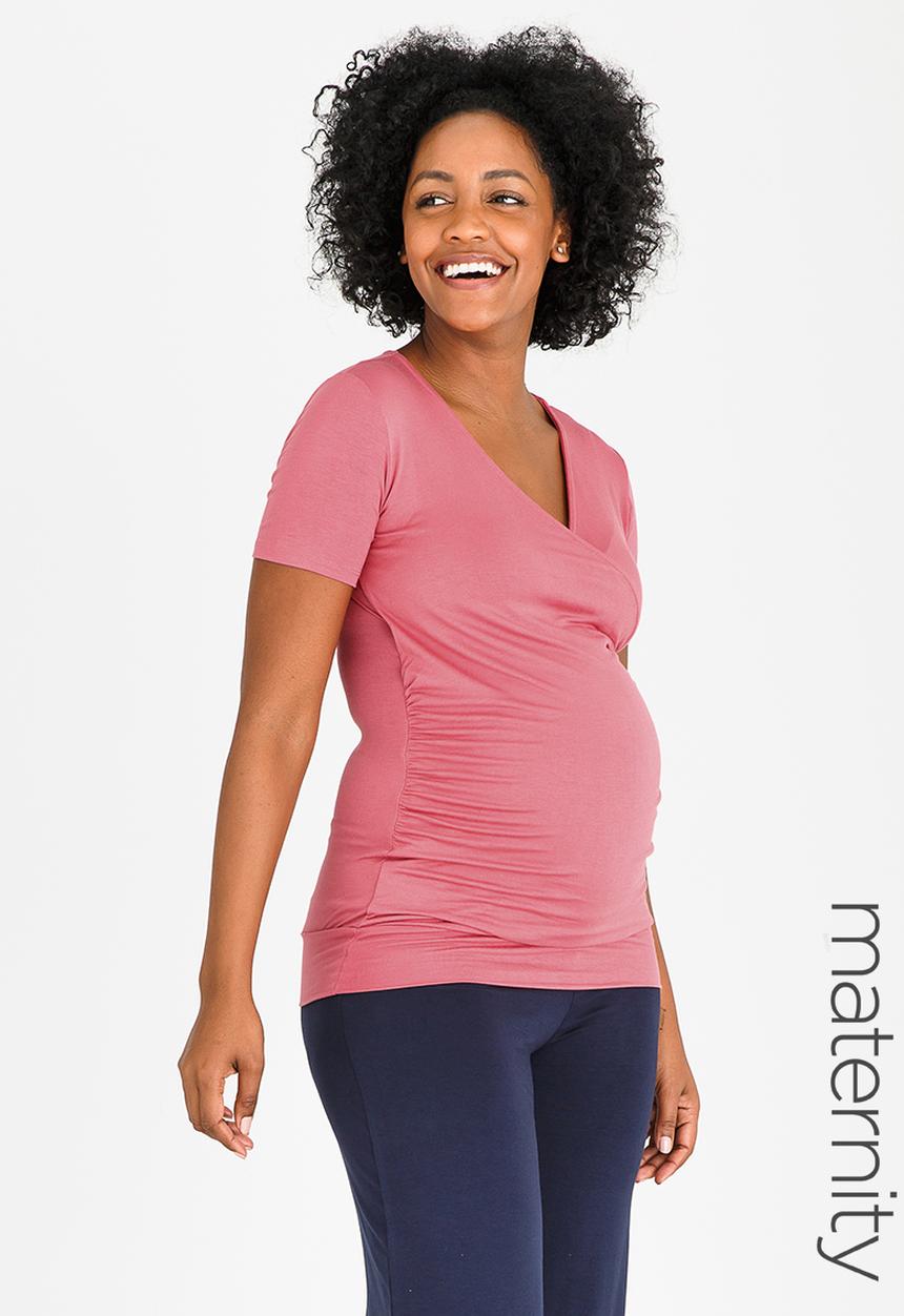 Cherry Melon - Short Sleeve Wrap Front Top Coral