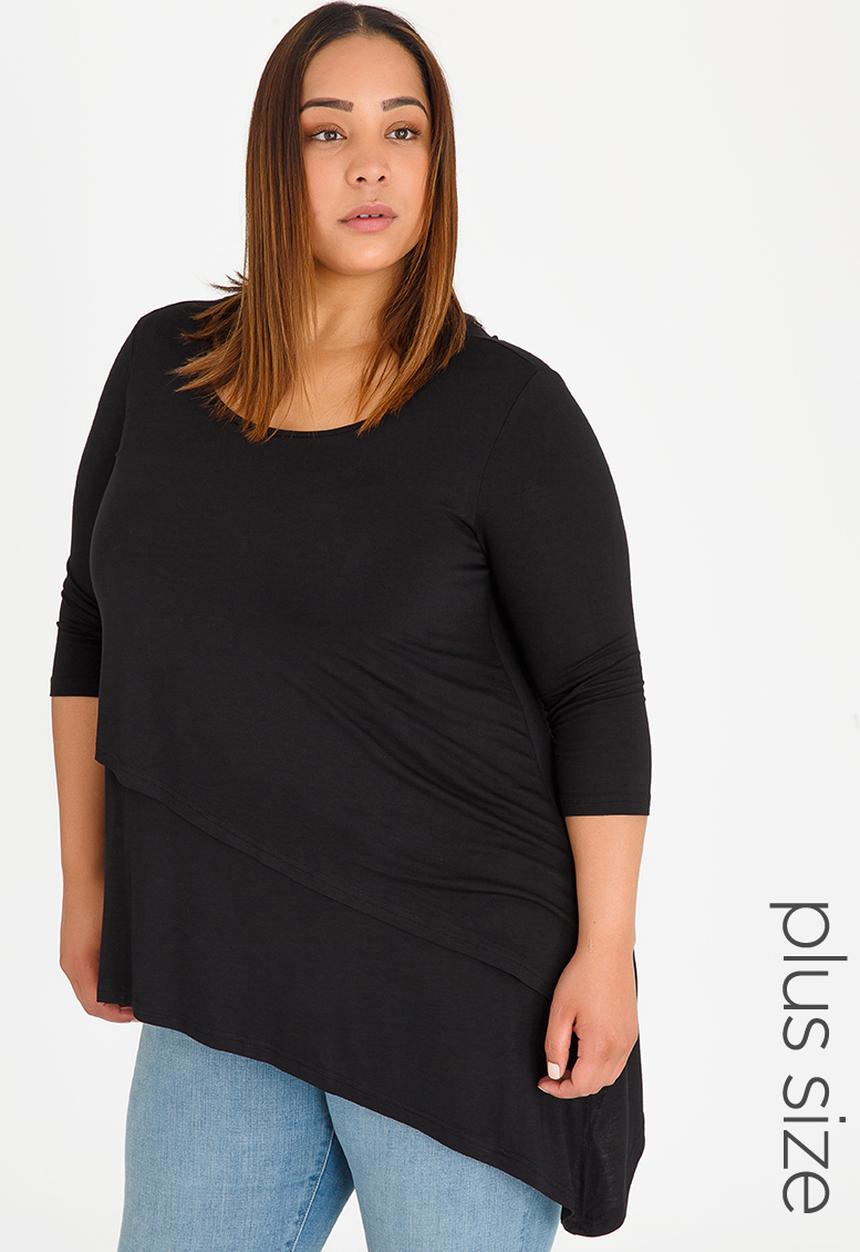 edit Plus - Layered 3/4 Sleeve Top Black