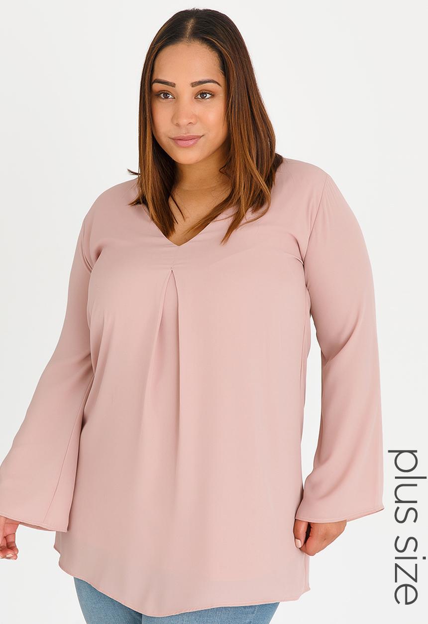 edit Plus - Inverted Pleat Tunic with V Neck Pale Pink