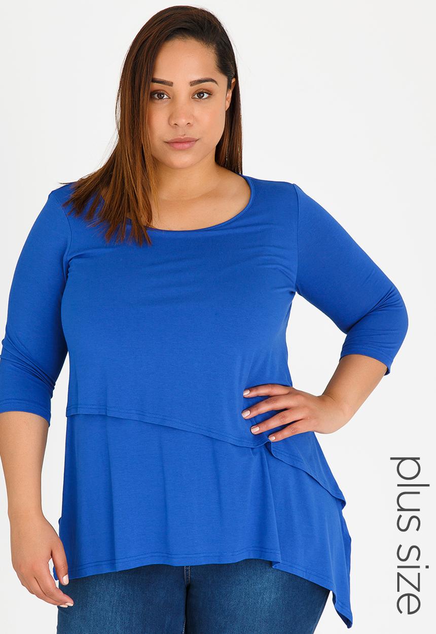 edit Plus - Layered 3/4 Sleeve Top Blue