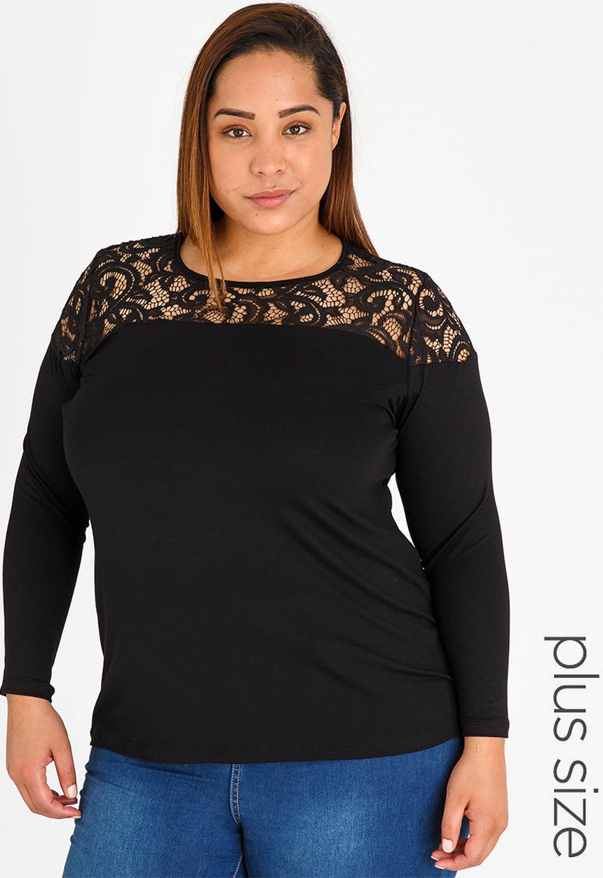 STYLE REPUBLIC PLUS - Lace Inset T-shirt Black
