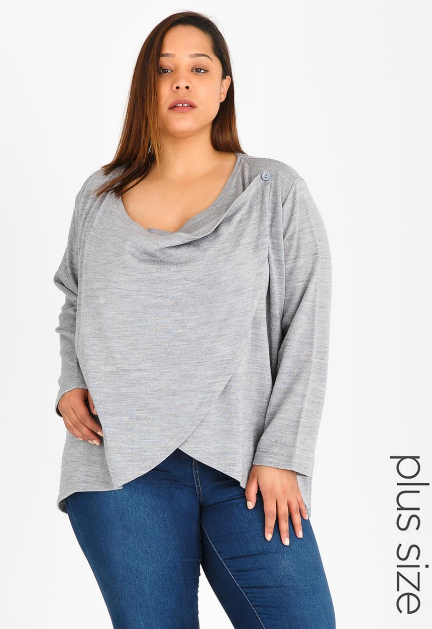 edit Plus - Overlap Cardi Grey