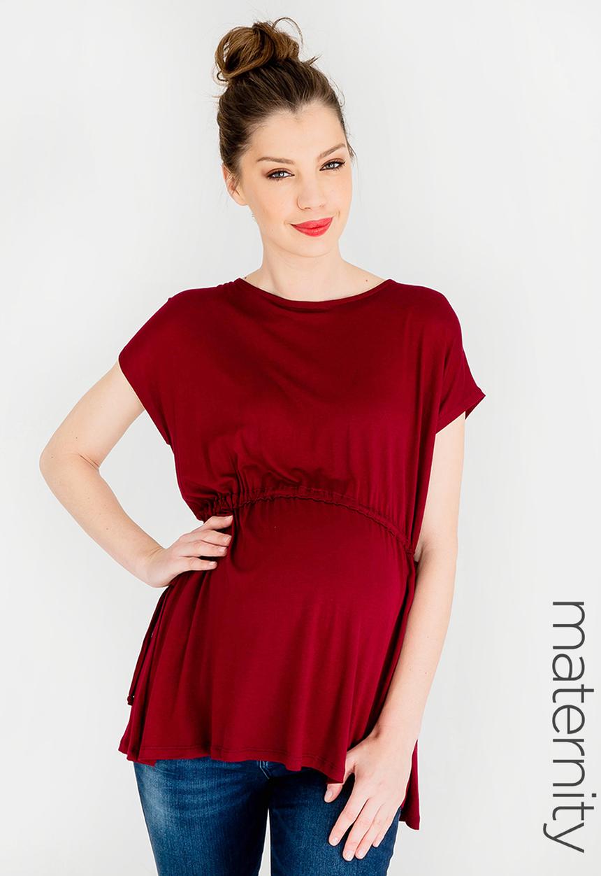 edit Maternity - Side Tie Drawcord Top Dark Red