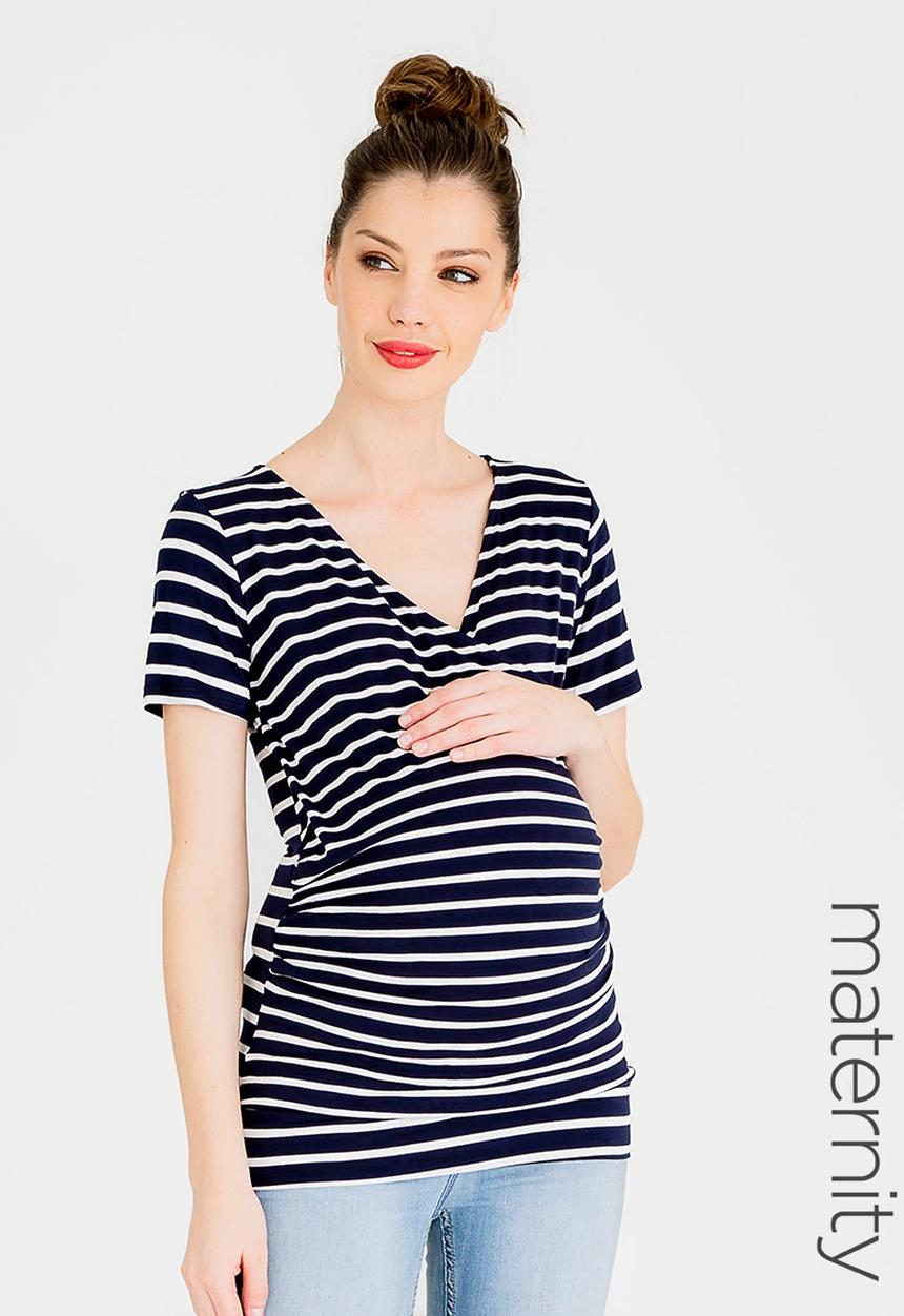 Cherry Melon - Basic Wrap Front Tee Navy & White
