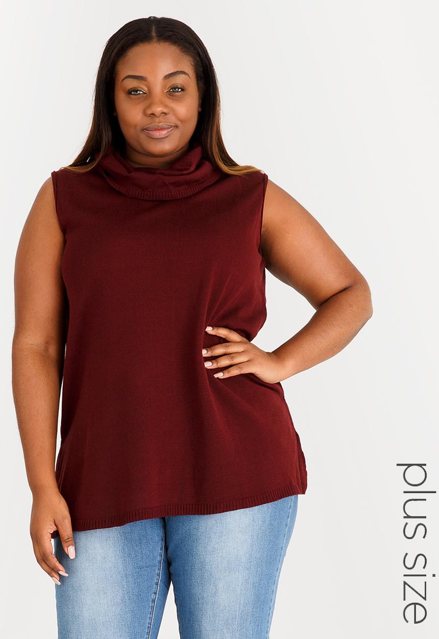 edit Plus - Cowl Neck Sleeveless Jersey Burgundy