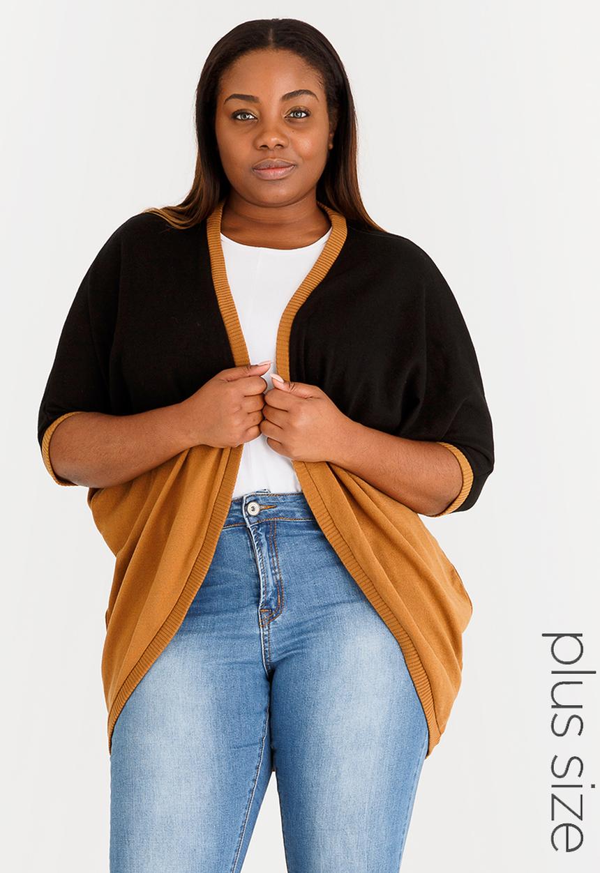 edit Plus - Colourblock Cardi Camel