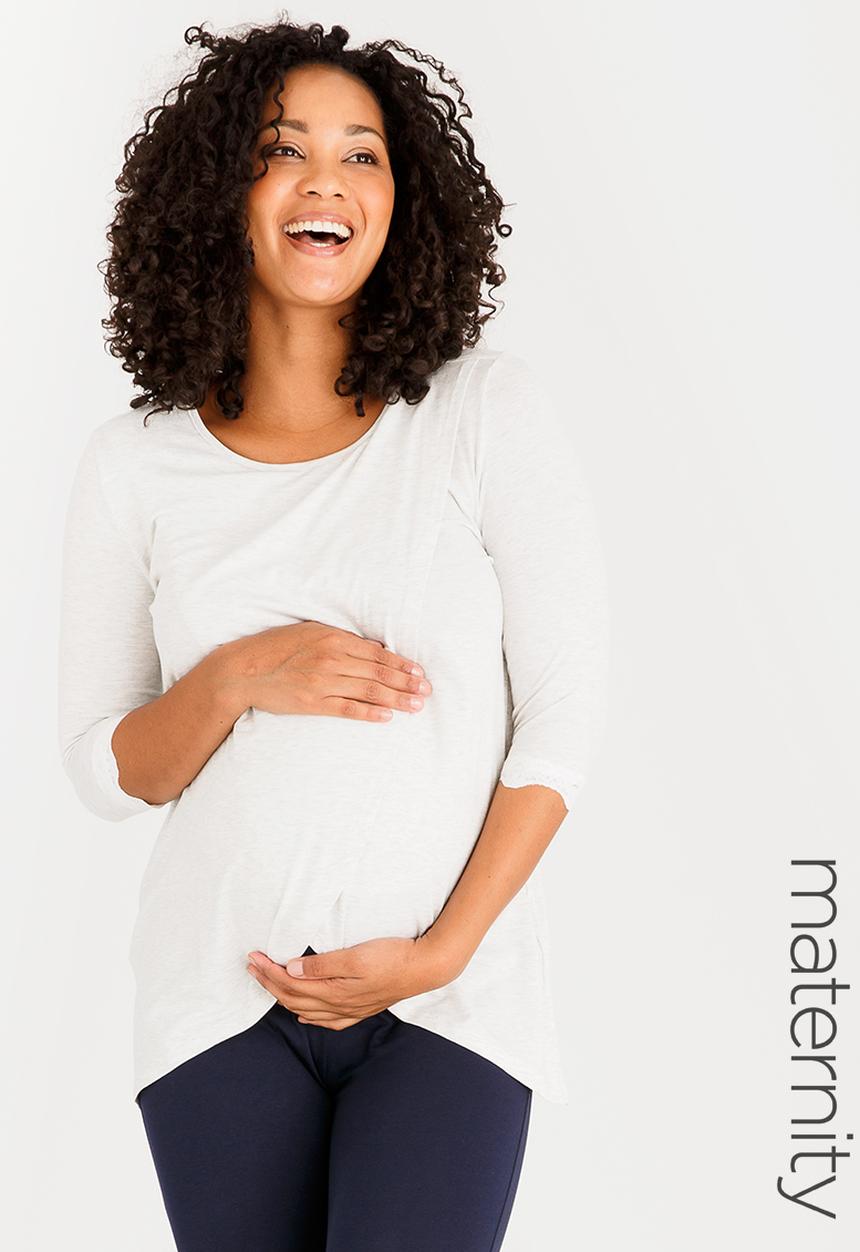 edit Maternity - Nursing Top with Lace Hem Detail Mid Grey