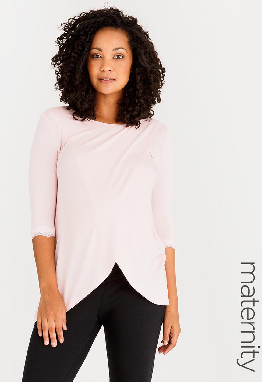 edit Maternity - Nursing Top with Lace Hem Detail Pale Pink