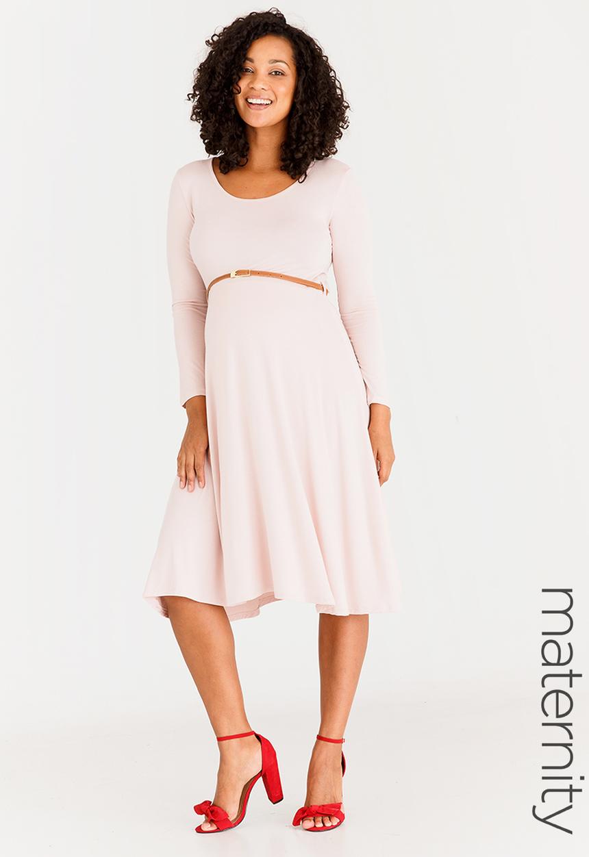 edit Maternity - Long Sleeve Dress with Belt Mid Pink