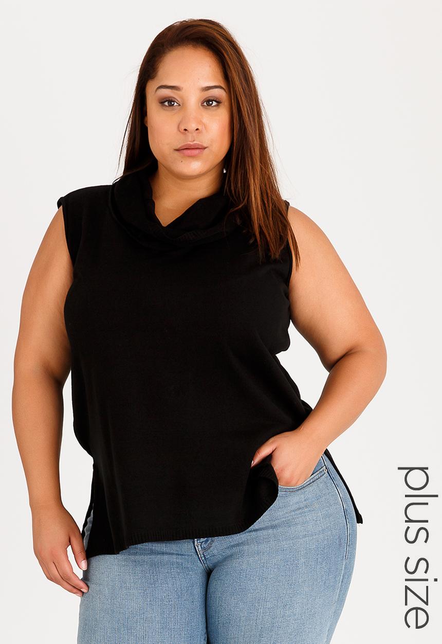 edit Plus - Cowl Neck Sleeveless Jersey Black