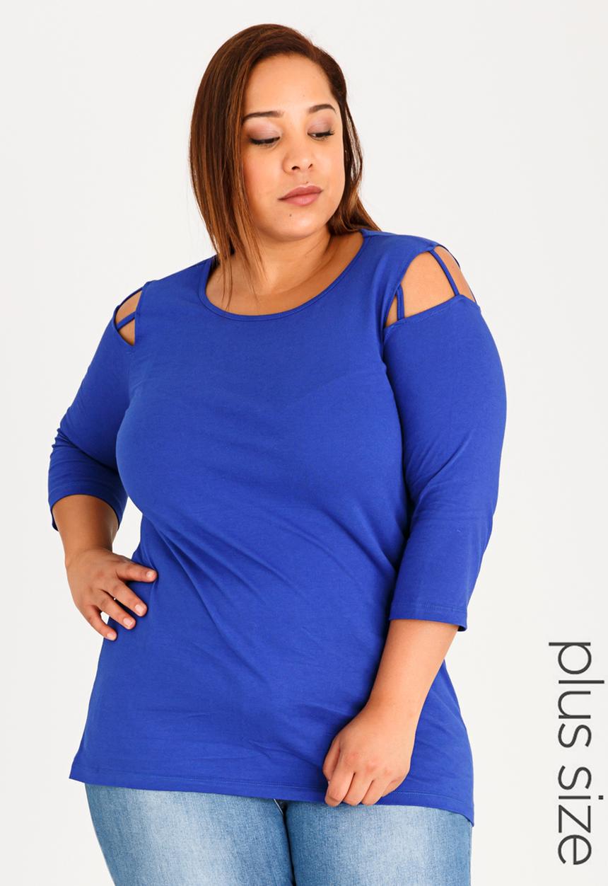edit Plus - Tee with Shoulder Strap Detail Cobalt